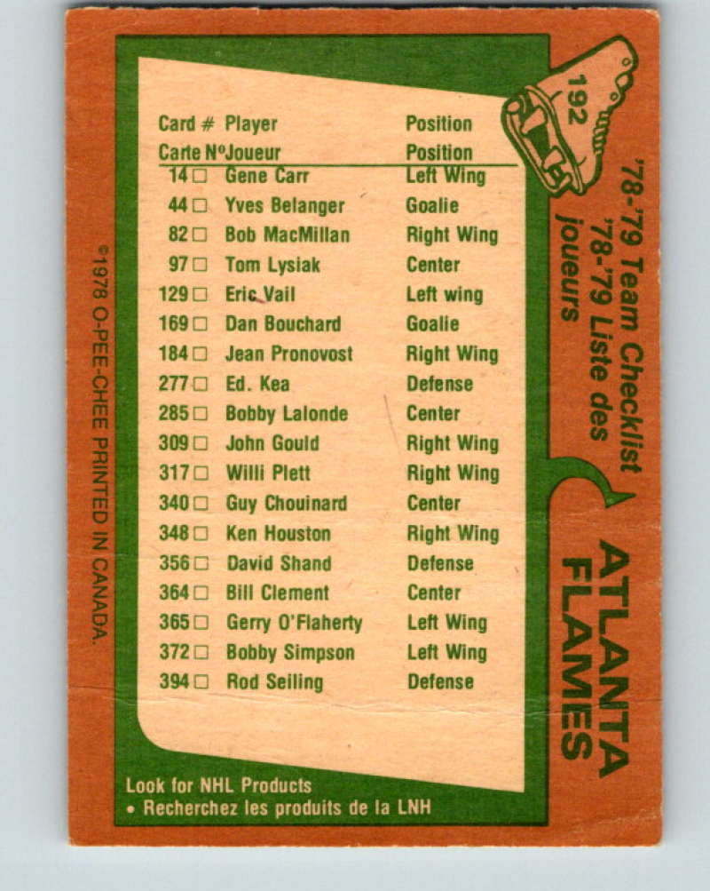 1978-79 O-Pee-Chee #192 Atlanta Flames TC Atlanta Flames 8491