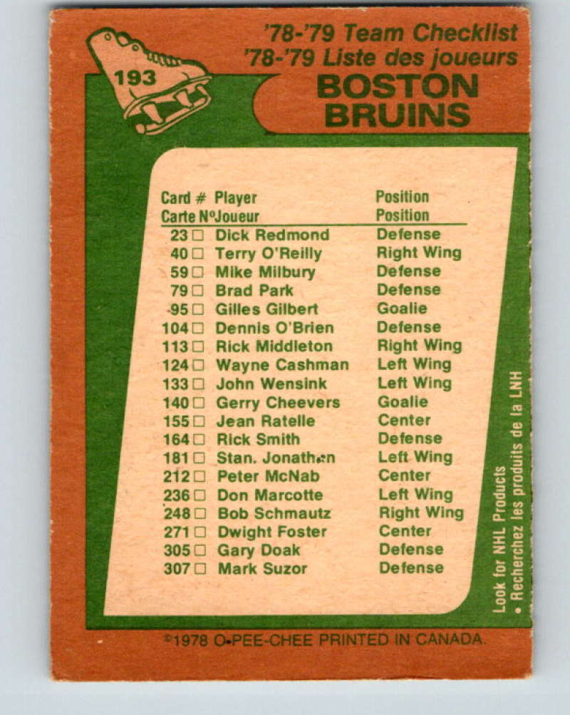 1978-79 O-Pee-Chee #193 Boston Bruins TC Boston Bruins 8492