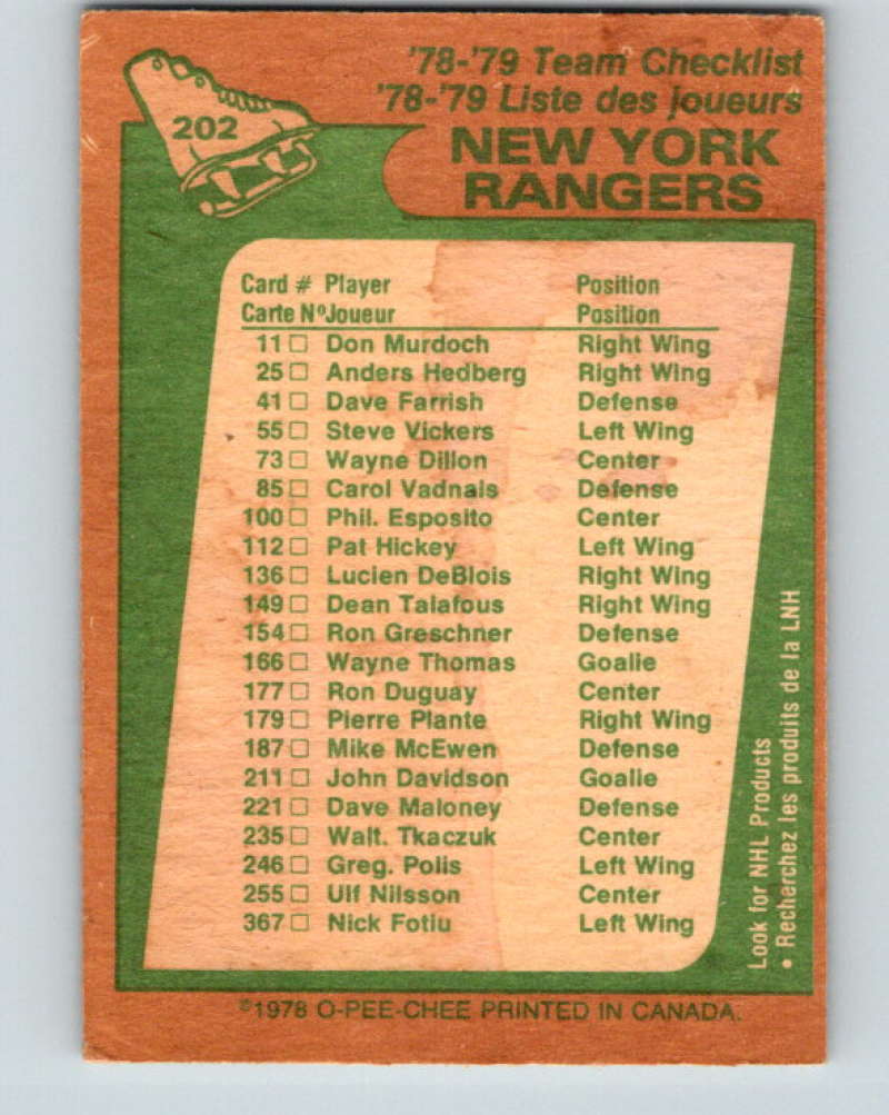 1978-79 O-Pee-Chee #202 New York Rangers TC New York Rangers 8501