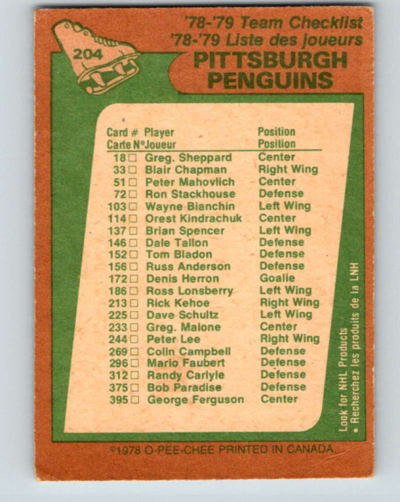 1978-79 O-Pee-Chee #204 Pittsburgh Penguins TC  Pittsburgh Penguins  8503