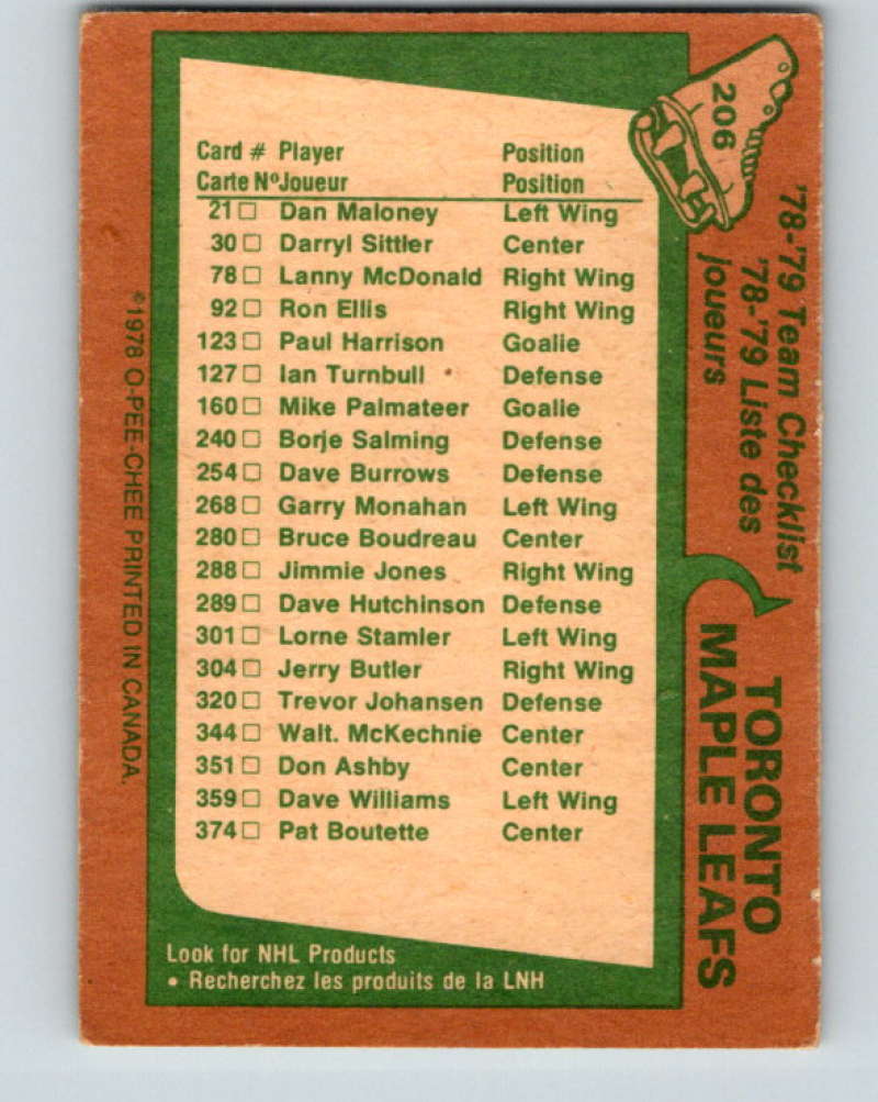 1978-79 O-Pee-Chee #206 Toronto Maple Leafs TC  Toronto Maple Leafs  8505