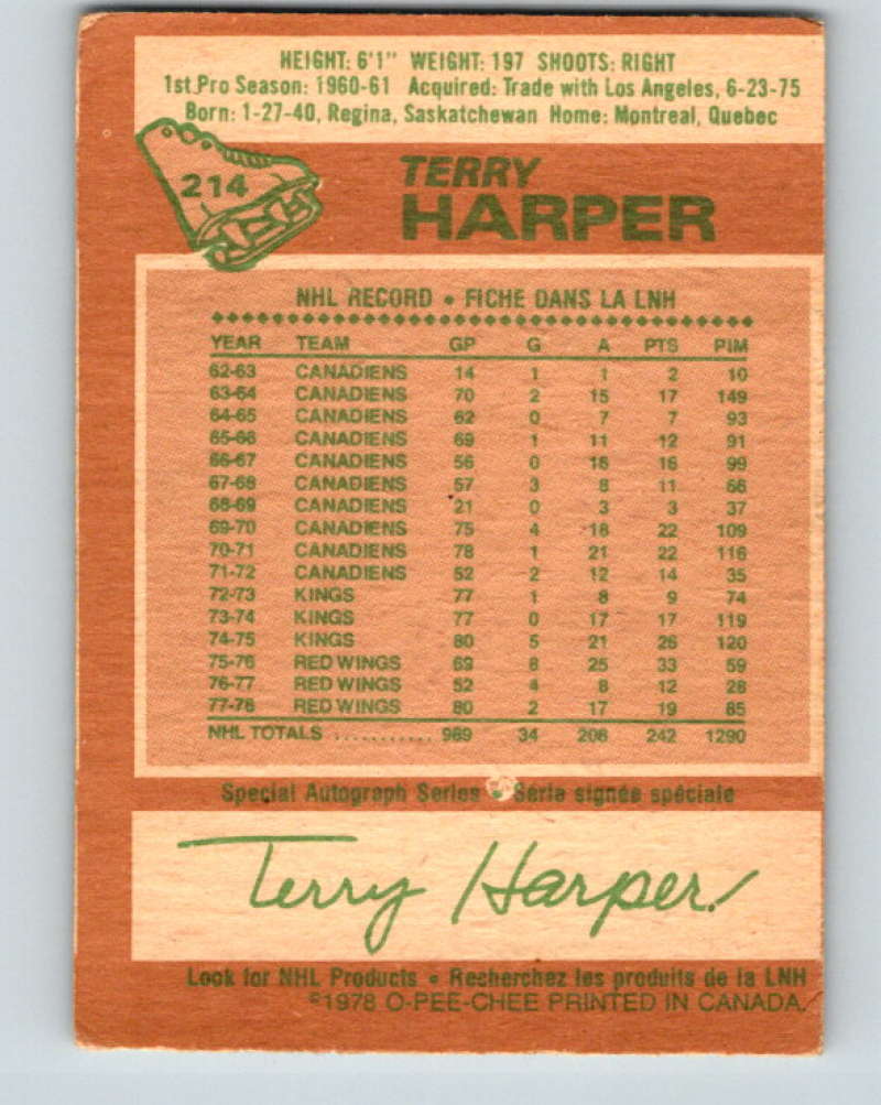 1978-79 O-Pee-Chee #214 Terry Harper Detroit Red Wings 8513 Image 2