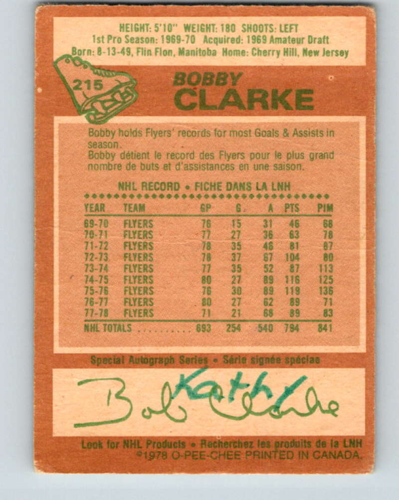 1978-79 O-Pee-Chee #215 Bobby Clarke  Philadelphia Flyers  8514