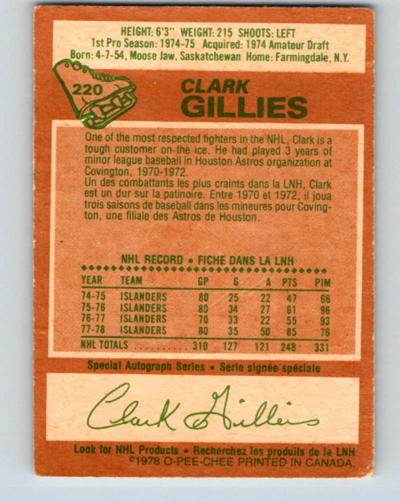 1978-79 O-Pee-Chee #220 Clark Gillies AS New York Islanders 8519