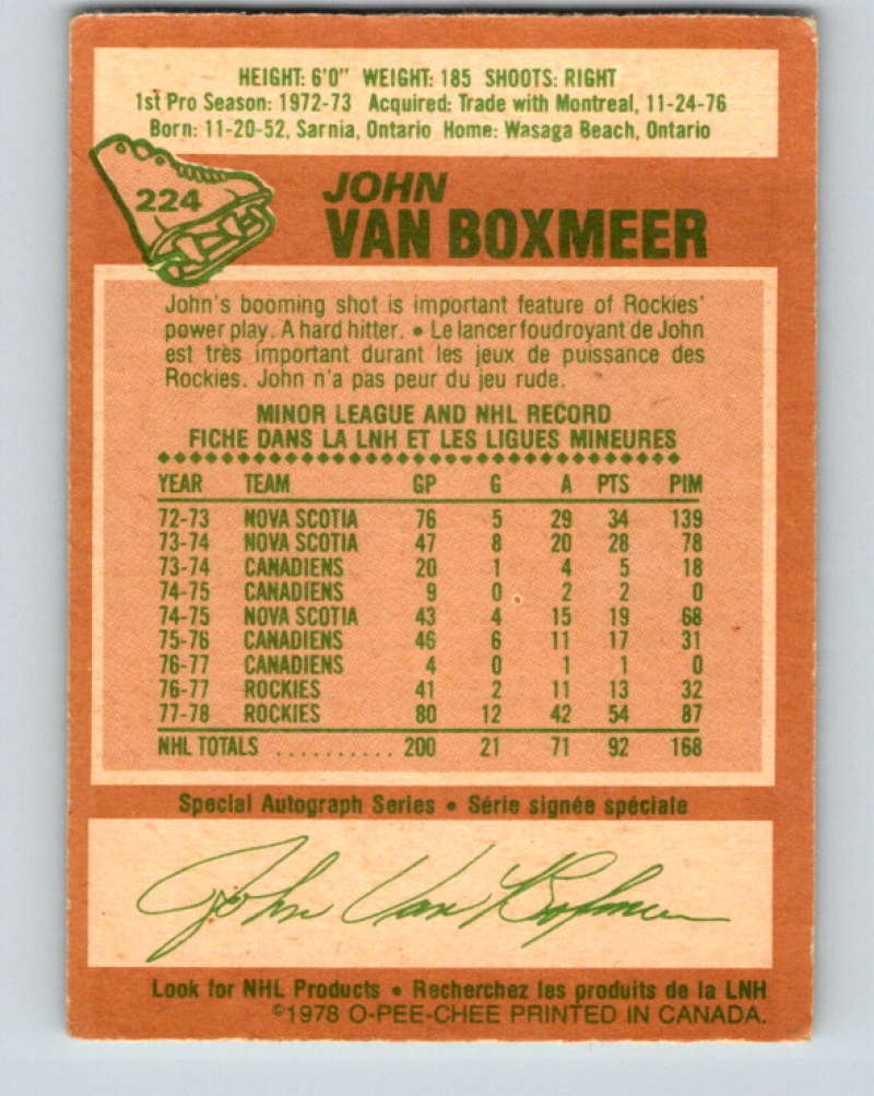 1978-79 O-Pee-Chee #224 John Van Boxmeer Colorado Rockies 8523 Image 2