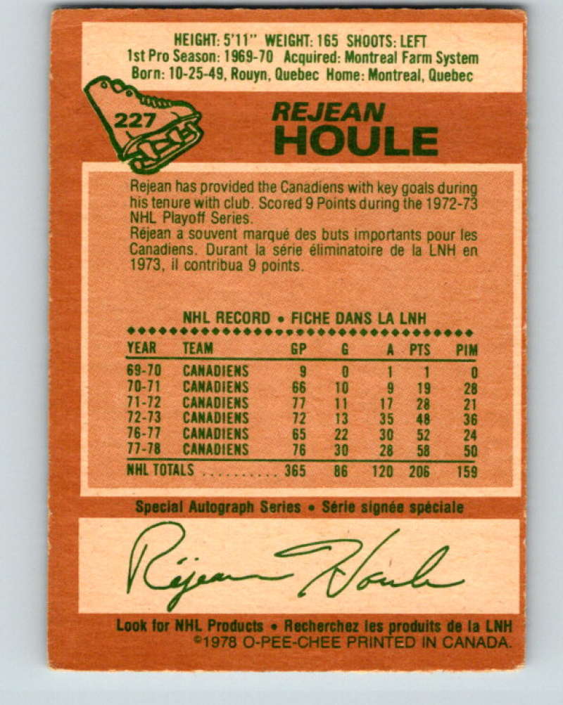 1978-79 O-Pee-Chee #227 Rejean Houle Montreal Canadiens 8526