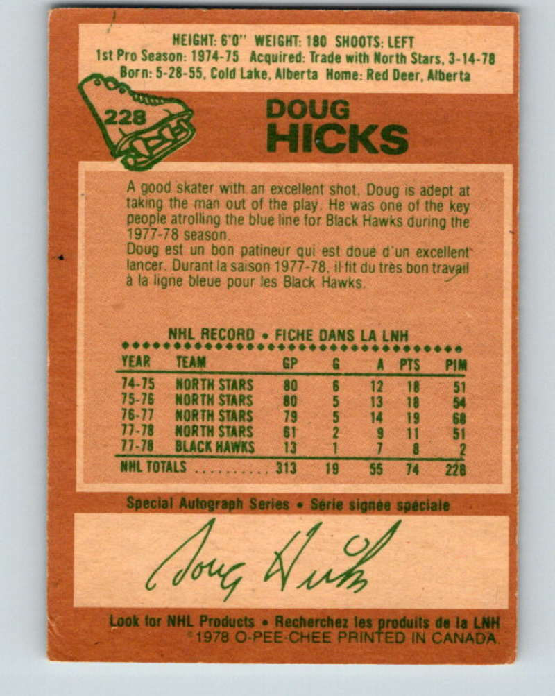 1978-79 O-Pee-Chee #228 Doug Hicks  Chicago Blackhawks  8527 Image 2