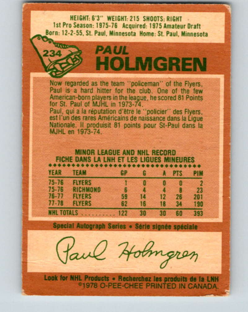 1978-79 O-Pee-Chee #234 Paul Holmgren  Philadelphia Flyers  8533
