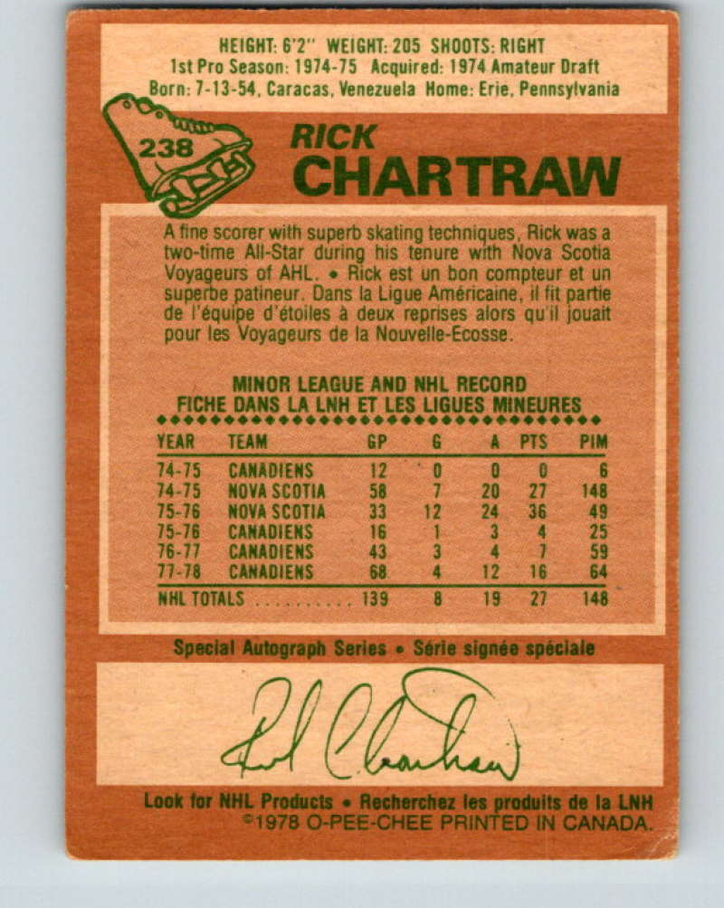1978-79 O-Pee-Chee #238 Rick Chartraw Montreal Canadiens 8537 Image 2