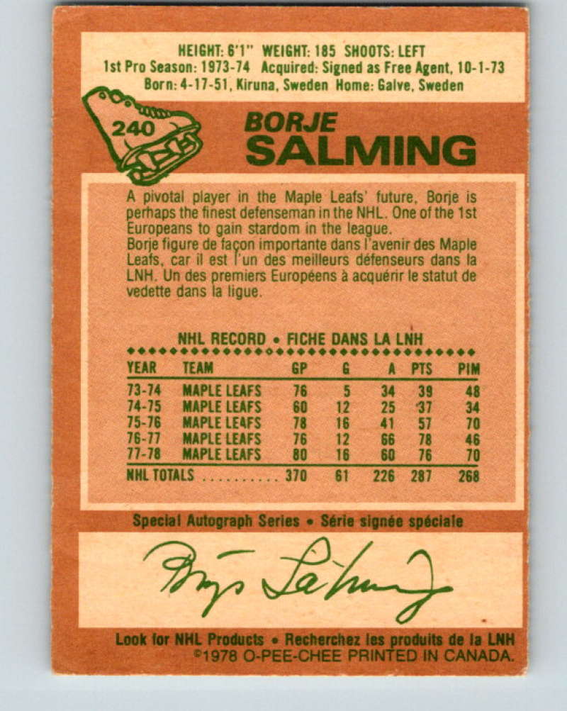 1978-79 O-Pee-Chee #240 Borje Salming AS Toronto Maple Leafs 8539