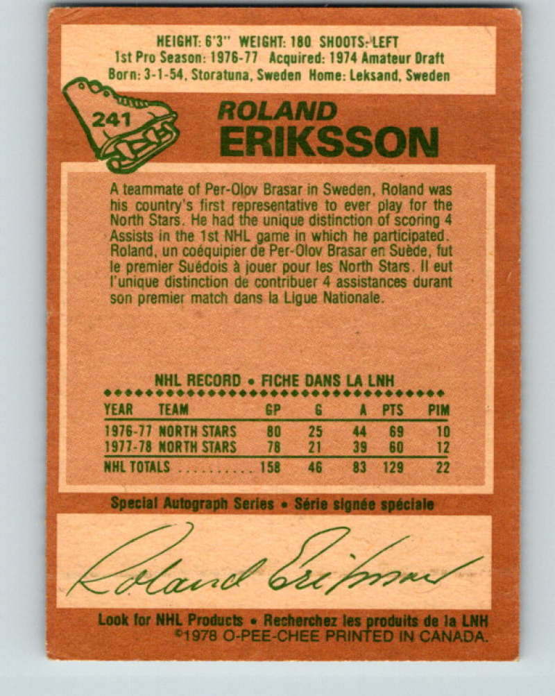1978-79 O-Pee-Chee #241 Roland Eriksson Vancouver Canucks 8540 Image 2