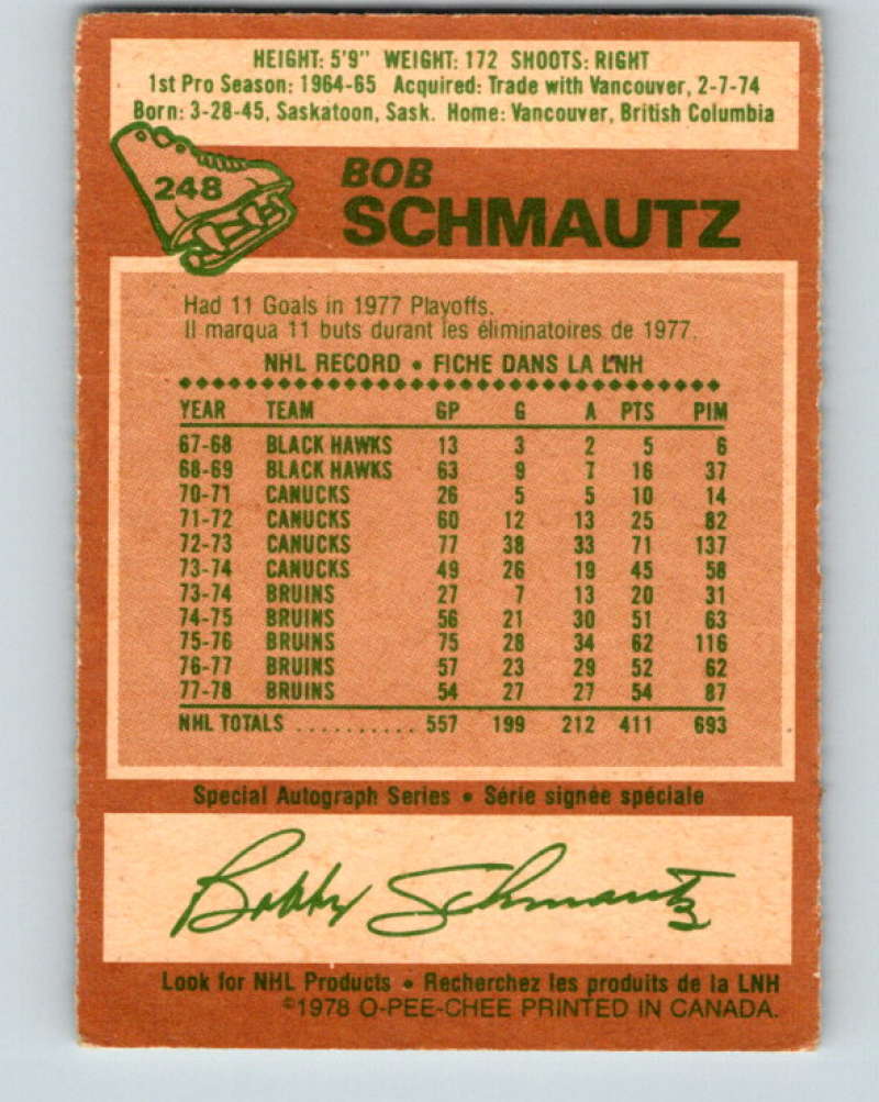1978-79 O-Pee-Chee #248 Bobby Schmautz  Boston Bruins  8547 Image 2
