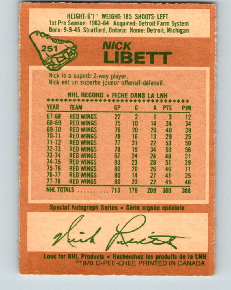 1978-79 O-Pee-Chee #251 Nick Libett Detroit Red Wings 8550 Image 2