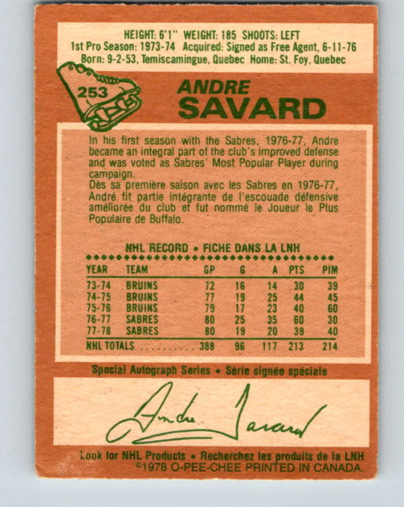1978-79 O-Pee-Chee #253 Andre Savard Buffalo Sabres 8552