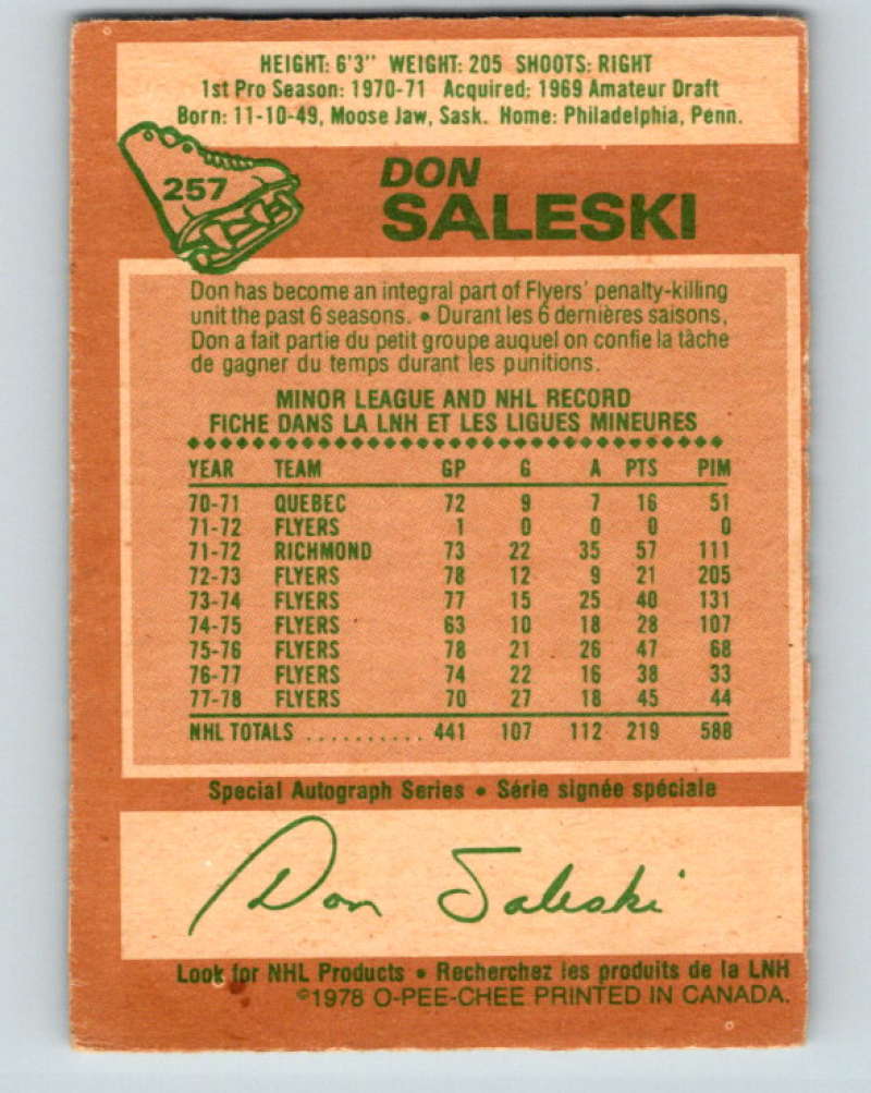 1978-79 O-Pee-Chee #257 Don Saleski Philadelphia Flyers 8556 Image 2
