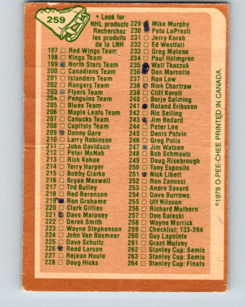 1978-79 O-Pee-Chee #259 Checklist 8558 Image 2