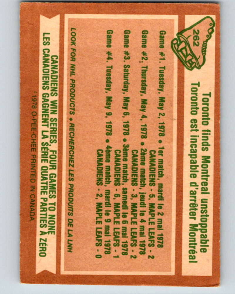 1978-79 O-Pee-Chee #262 Stanley Cup Semi-Finals Canadiens/ Leafs 8561