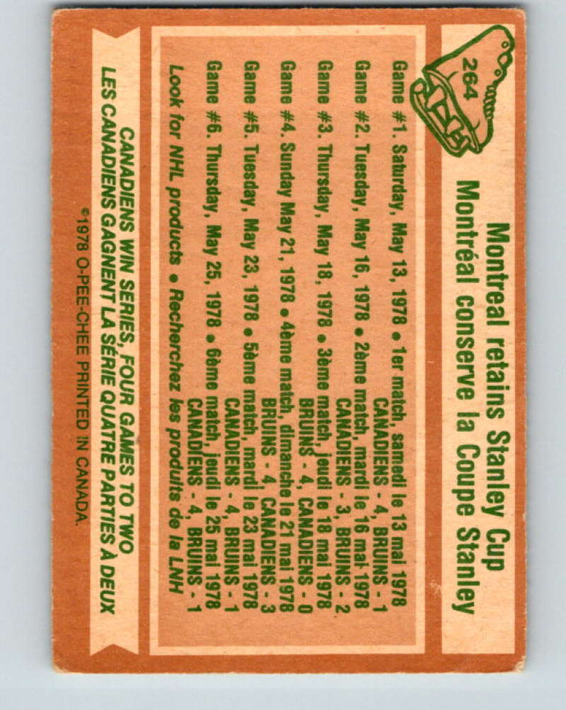 1978-79 O-Pee-Chee #264 Stanley Cup Montreal Canadiens 8563