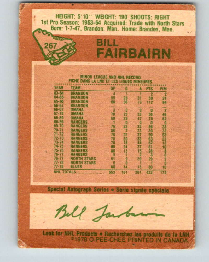 1978-79 O-Pee-Chee #267 Bill Fairbairn St. Louis Blues 8566 Image 2