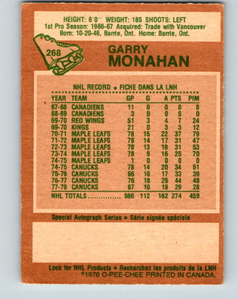 1978-79 O-Pee-Chee #268 Garry Monahan  Toronto Maple Leafs  8567