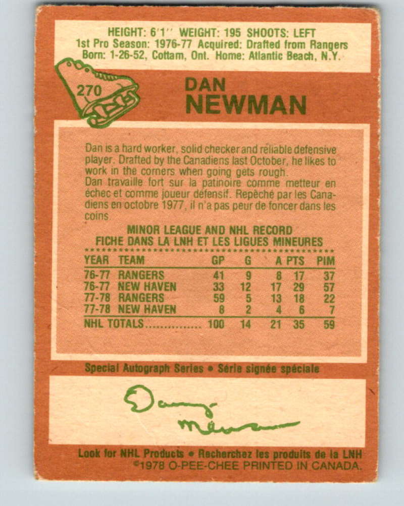 1978-79 O-Pee-Chee #270 Dan Newman Montreal Canadiens 8569