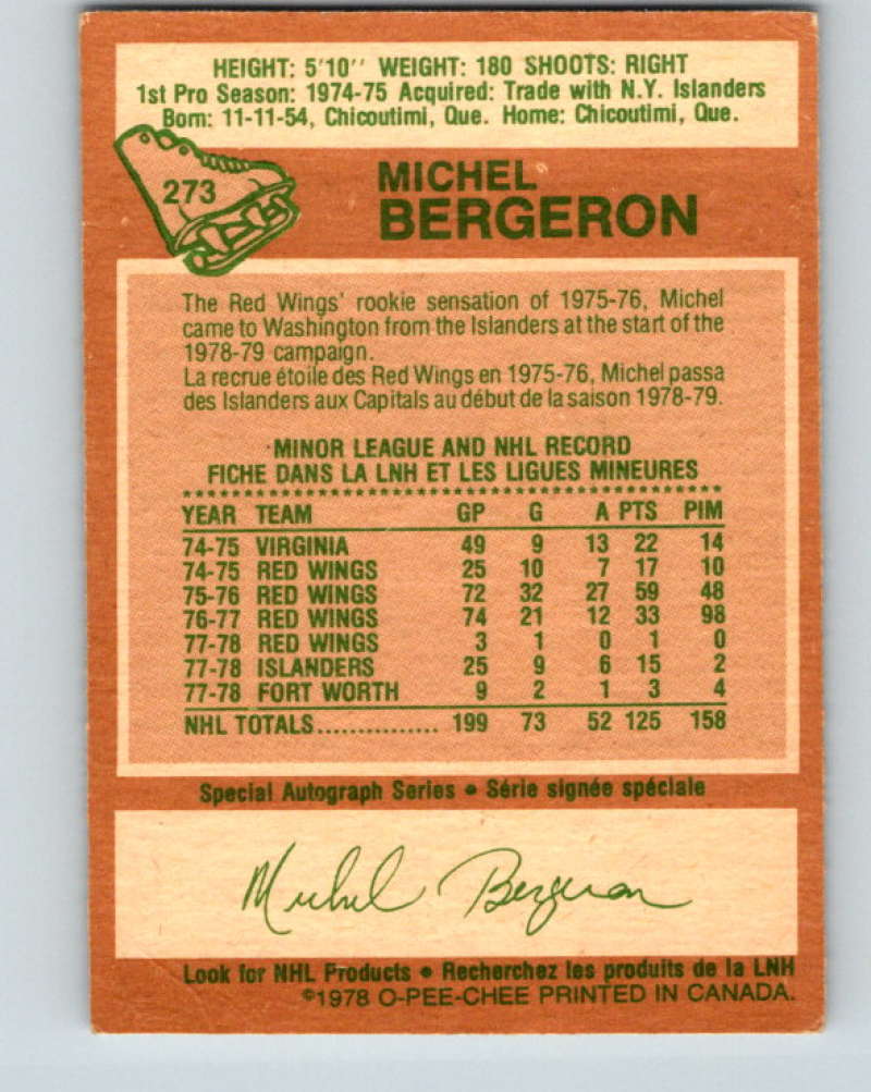 1978-79 O-Pee-Chee #273 Michel Bergeron Washington Capitals 8572
