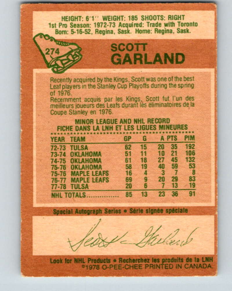 1978-79 O-Pee-Chee #274 Scott Garland Los Angeles Kings 8573 Image 2