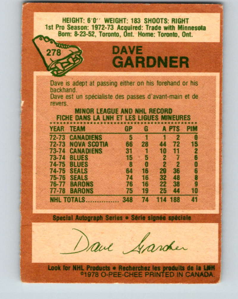1978-79 O-Pee-Chee #278 Dave Gardner Los Angeles Kings 8577 Image 2