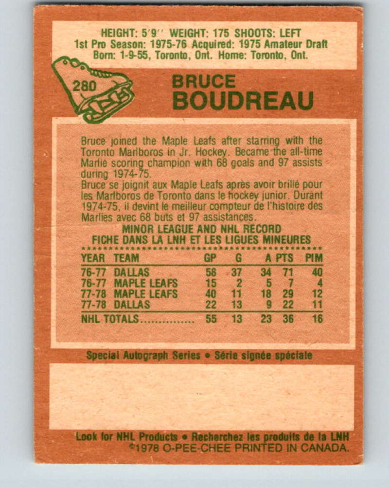 1978-79 O-Pee-Chee #280 Bruce Boudreau  RC Rookie Toronto Maple Leafs  8579