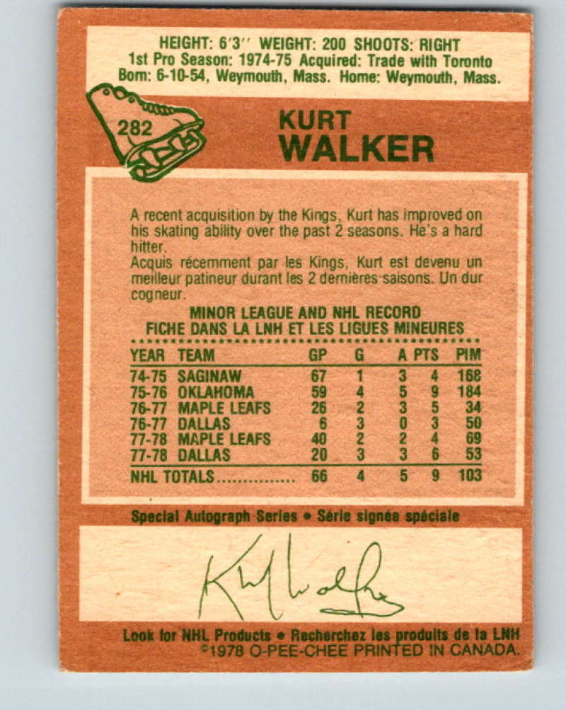 1978-79 O-Pee-Chee #282 Kurt Walker RC Rookie Los Angeles Kings 8581 Image 2