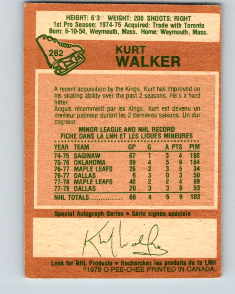 1978-79 O-Pee-Chee #282 Kurt Walker  RC Rookie Los Angeles Kings  8581 Image 2