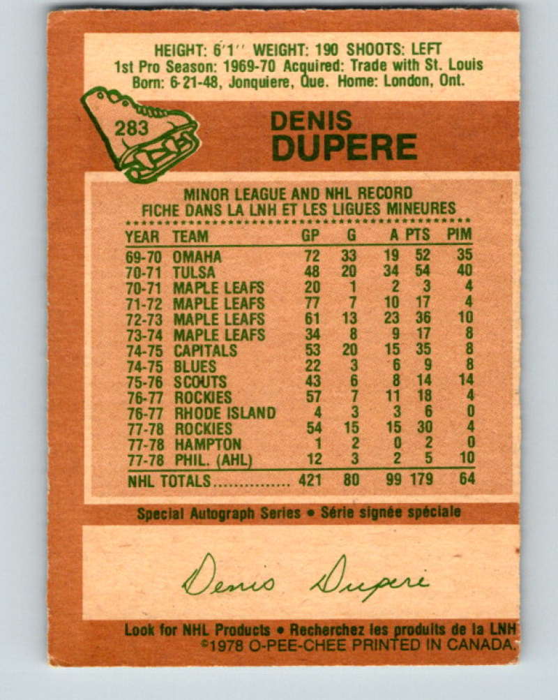 1978-79 O-Pee-Chee #283 Denis Dupere Colorado Rockies 8582 Image 2
