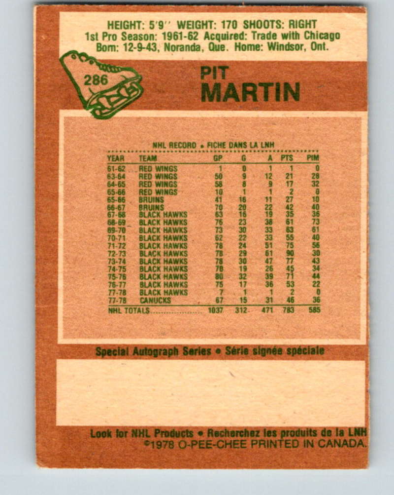 1978-79 O-Pee-Chee #286 Pit Martin Vancouver Canucks 8585 Image 2