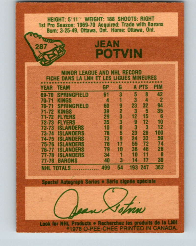 1978-79 O-Pee-Chee #287 Jean Potvin  Minnesota North Stars  8586 Image 2