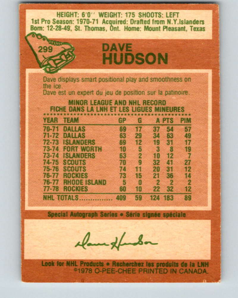 1978-79 O-Pee-Chee #299 Dave Hudson Colorado Rockies 8598