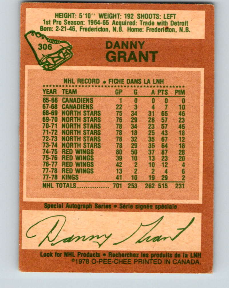 1978-79 O-Pee-Chee #306 Danny Grant Los Angeles Kings 8605