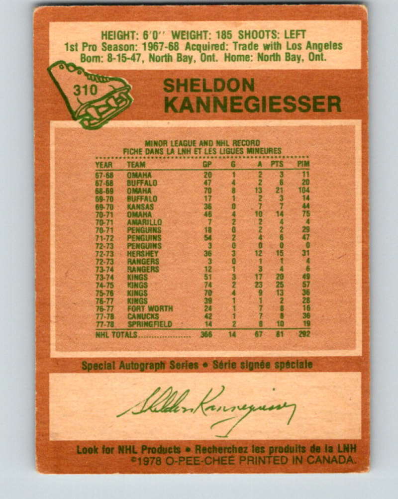 1978-79 O-Pee-Chee #310 Sheldon Kannegiesser Vancouver Canucks 8609