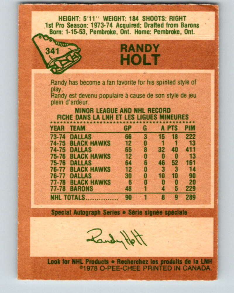 1978-79 O-Pee-Chee #341 Randy Holt Vancouver Canucks 8640