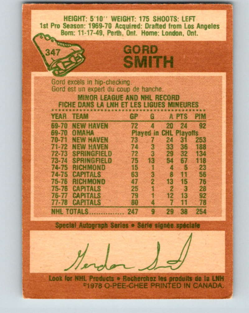 1978-79 O-Pee-Chee #347 Gord Smith Washington Capitals 8646