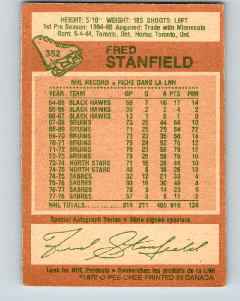 1978-79 O-Pee-Chee #352 Fred Stanfield Buffalo Sabres 8651 Image 2