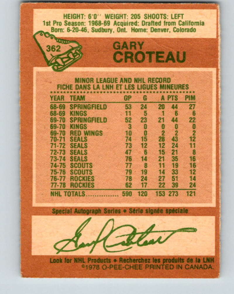 1978-79 O-Pee-Chee #362 Gary Croteau Colorado Rockies 8661 Image 2