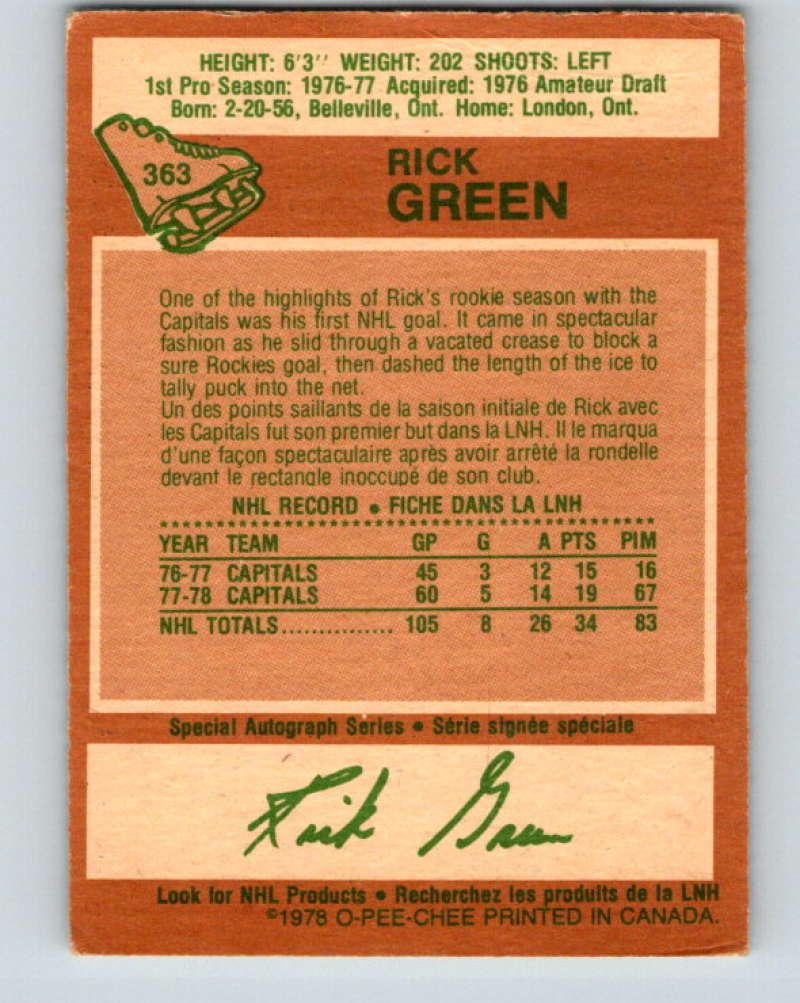 1978-79 O-Pee-Chee #363 Rick Green Washington Capitals 8662 Image 2