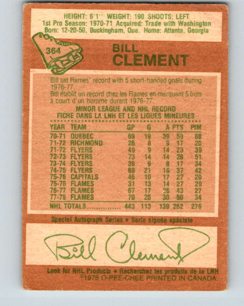 1978-79 O-Pee-Chee #364 Bill Clement Atlanta Flames 8663 Image 2