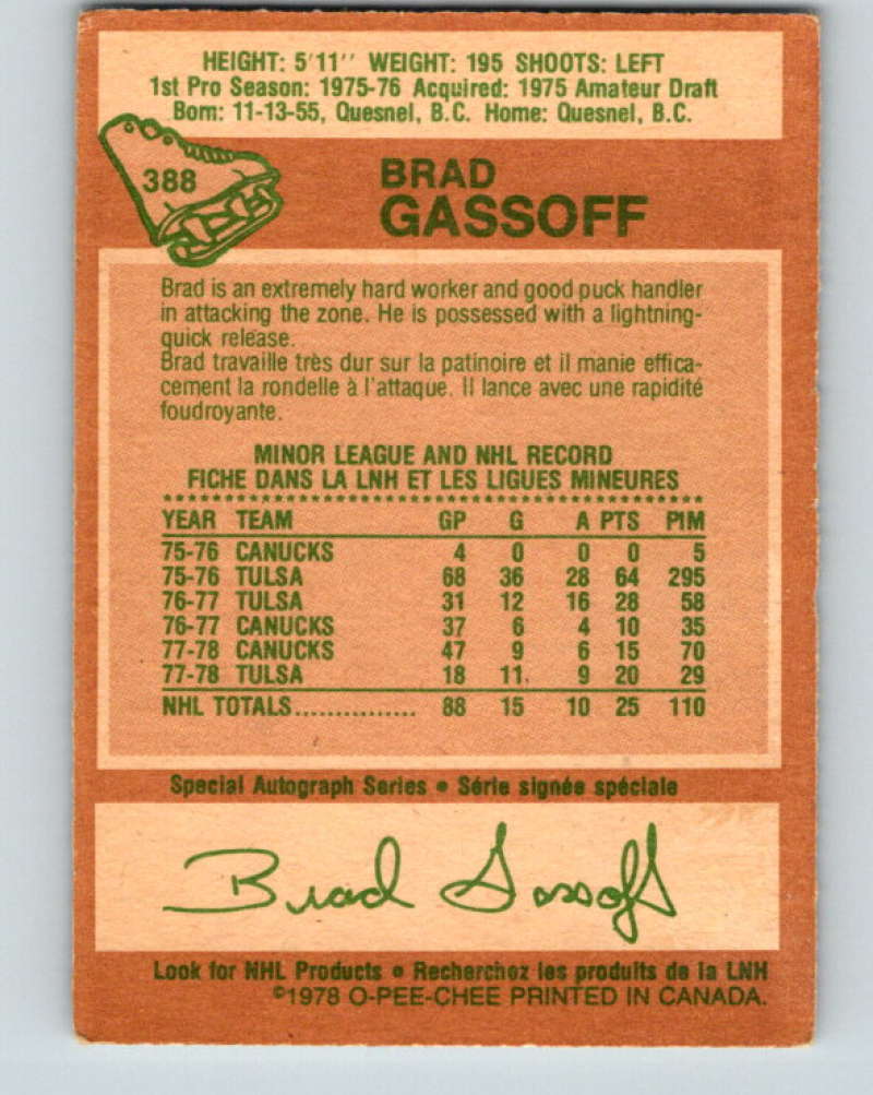 1978-79 O-Pee-Chee #388 Brad Gassoff RC Rookie Vancouver Canucks 8687 Image 2
