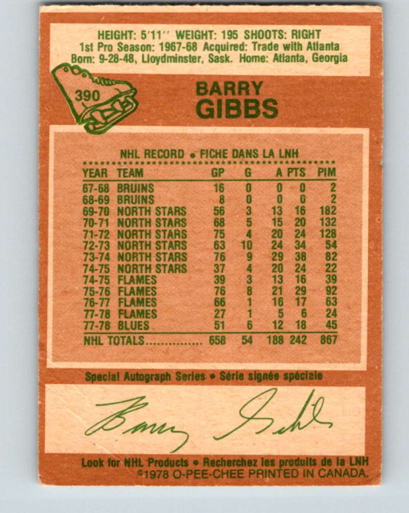 1978-79 O-Pee-Chee #390 Barry Gibbs St. Louis Blues 8689