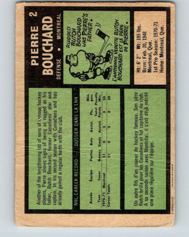 1971-72 O-Pee-Chee #2 Pierre Bouchard RC Rookie Montreal Canadiens 8697