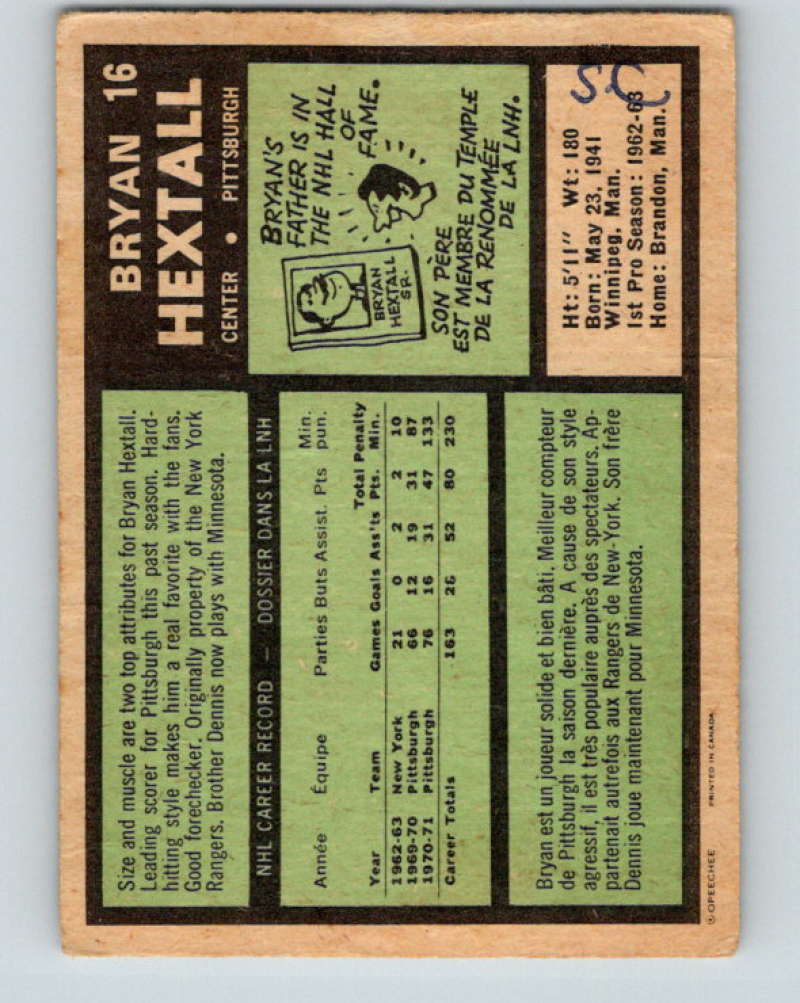 1971-72 O-Pee-Chee #16 Bryan Hextall Pittsburgh Penguins 8711