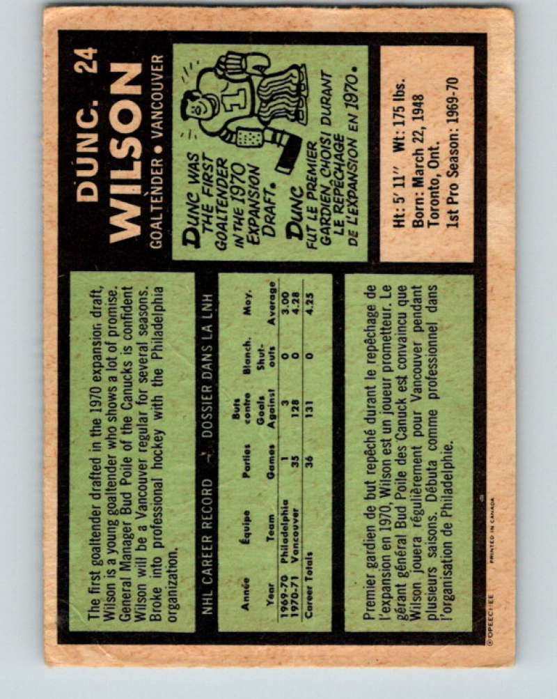 1971-72 O-Pee-Chee #24 Dunc Wilson RC Rookie Vancouver Canucks 8719