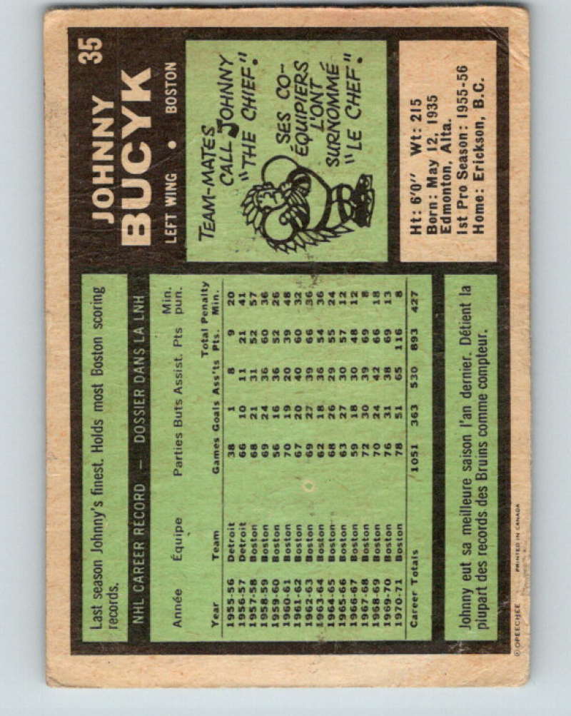 1971-72 O-Pee-Chee #35 Johnny Bucyk Boston Bruins 8730