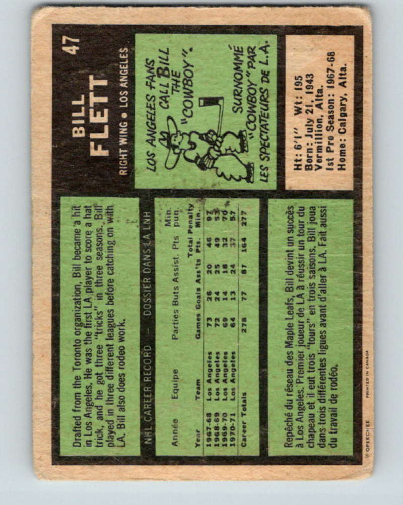 1971-72 O-Pee-Chee #47 Bill Flett Los Angeles Kings 8742
